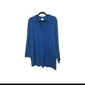 J Jill Shirt Women's Blouse Top Button Up shirred back Topper Long Sleeve Size L